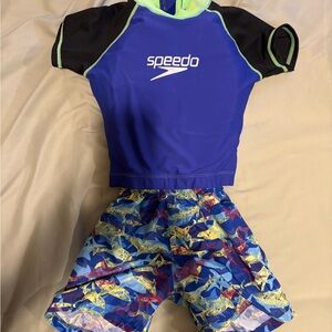 Speedo Kids Suit with Built-in Life Vest - Blue and Black with Yellow Accents